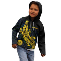 Personalized Solomon Islands Independence Anniversary Kid Hoodie Crocodile Mix Tapa