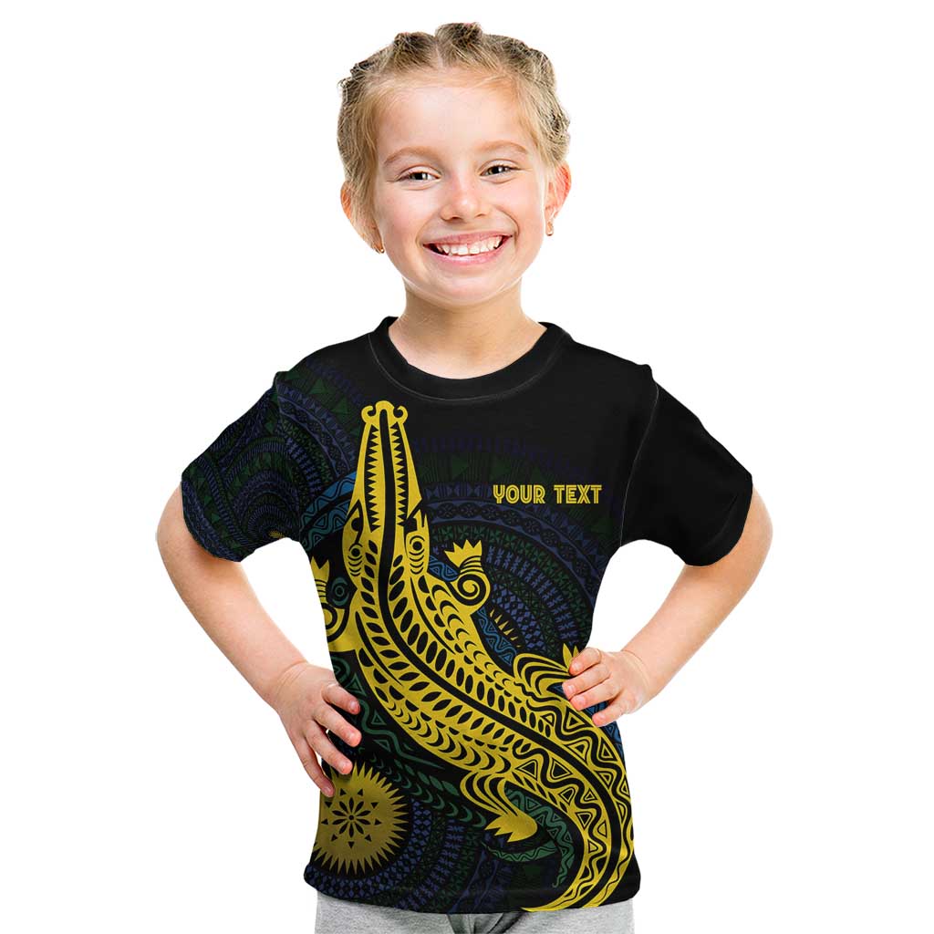 Personalized Solomon Islands Independence Anniversary Kid T Shirt Crocodile Mix Tapa