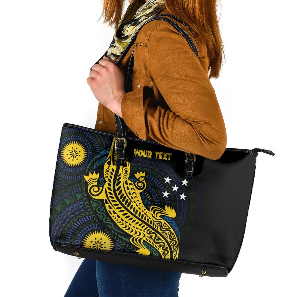 Personalized Solomon Islands Independence Anniversary Leather Tote Bag Crocodile Mix Tapa