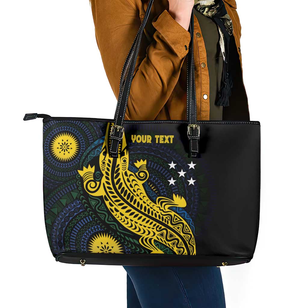 Personalized Solomon Islands Independence Anniversary Leather Tote Bag Crocodile Mix Tapa