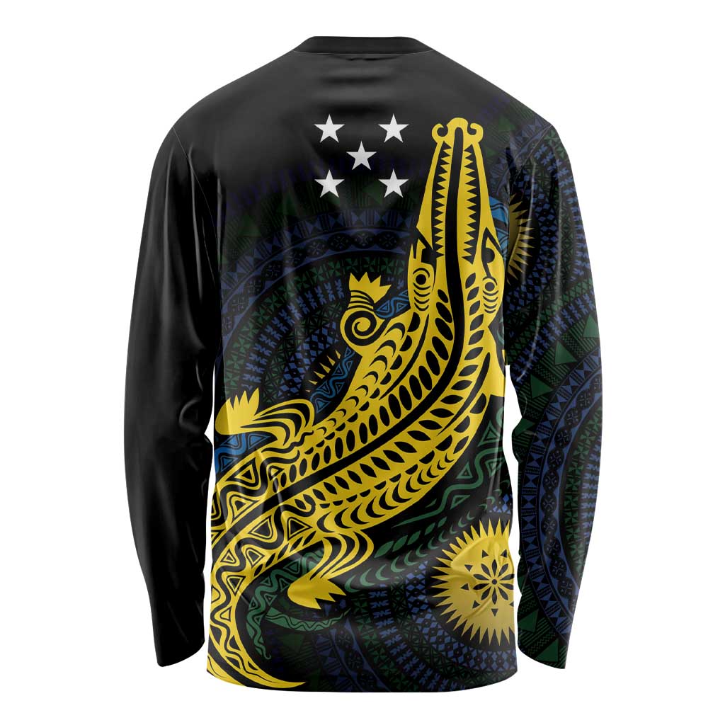Personalized Solomon Islands Independence Anniversary Long Sleeve Shirt Crocodile Mix Tapa