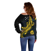Personalized Solomon Islands Independence Anniversary Off Shoulder Sweater Crocodile Mix Tapa
