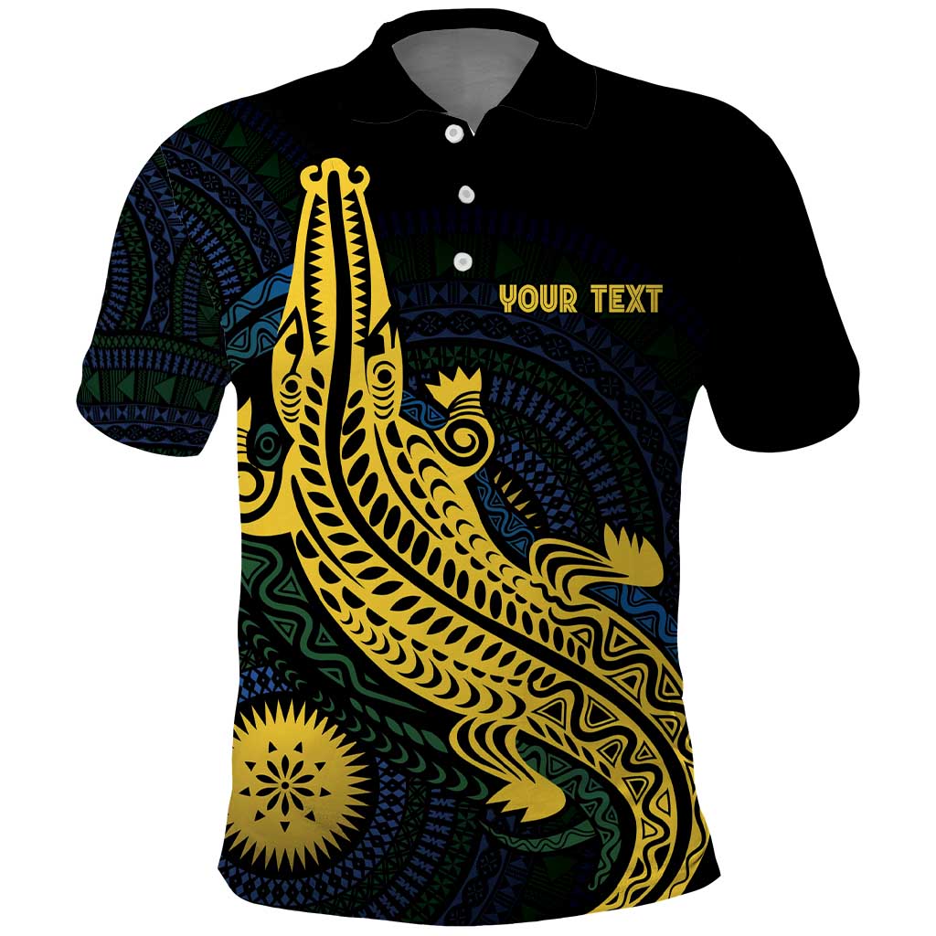 Personalized Solomon Islands Independence Anniversary Polo Shirt Crocodile Mix Tapa