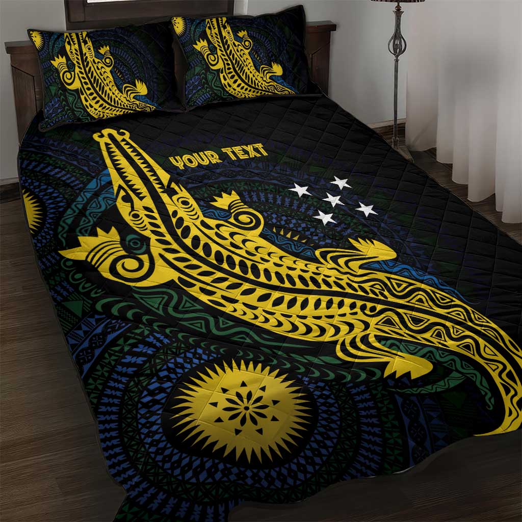 Personalized Solomon Islands Independence Anniversary Quilt Bed Set Crocodile Mix Tapa