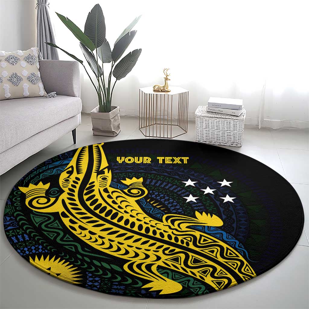 Personalized Solomon Islands Independence Anniversary Round Carpet Crocodile Mix Tapa