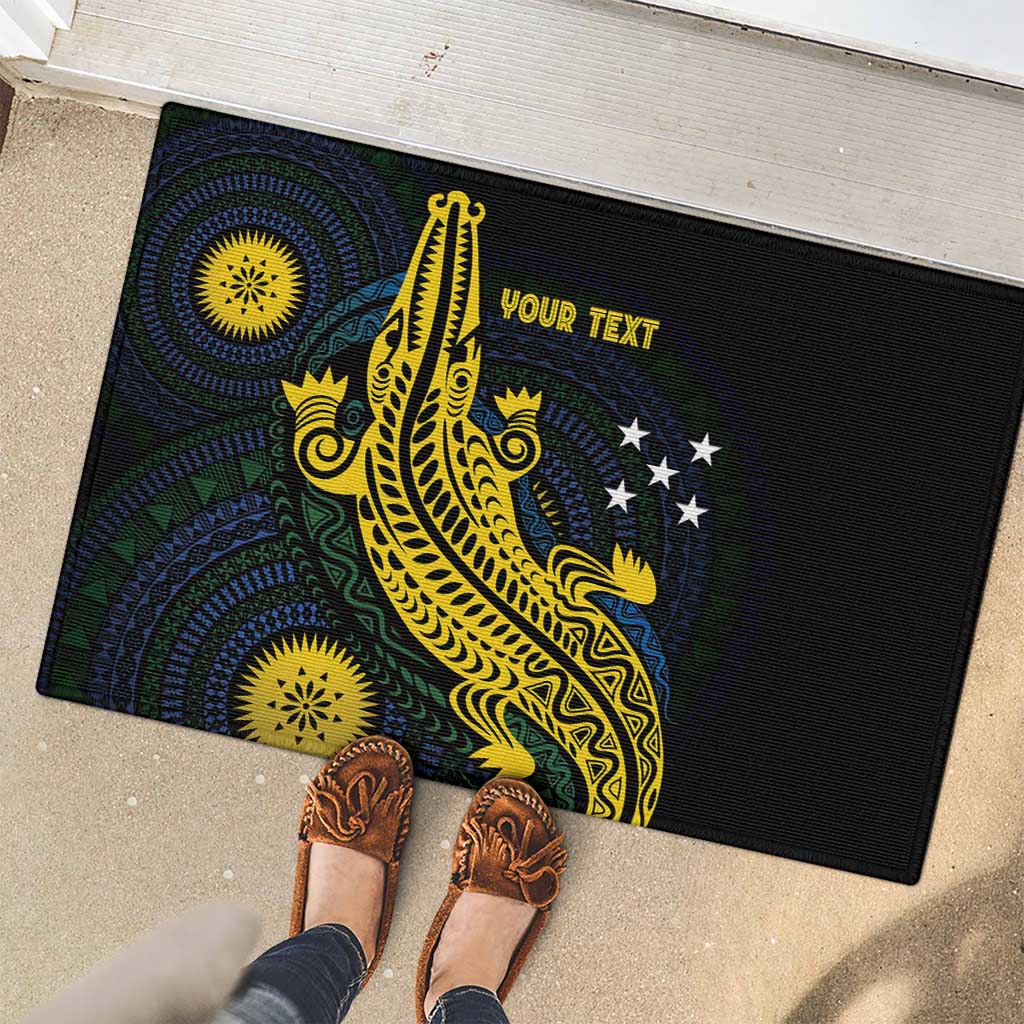 Personalized Solomon Islands Independence Anniversary Rubber Doormat Crocodile Mix Tapa