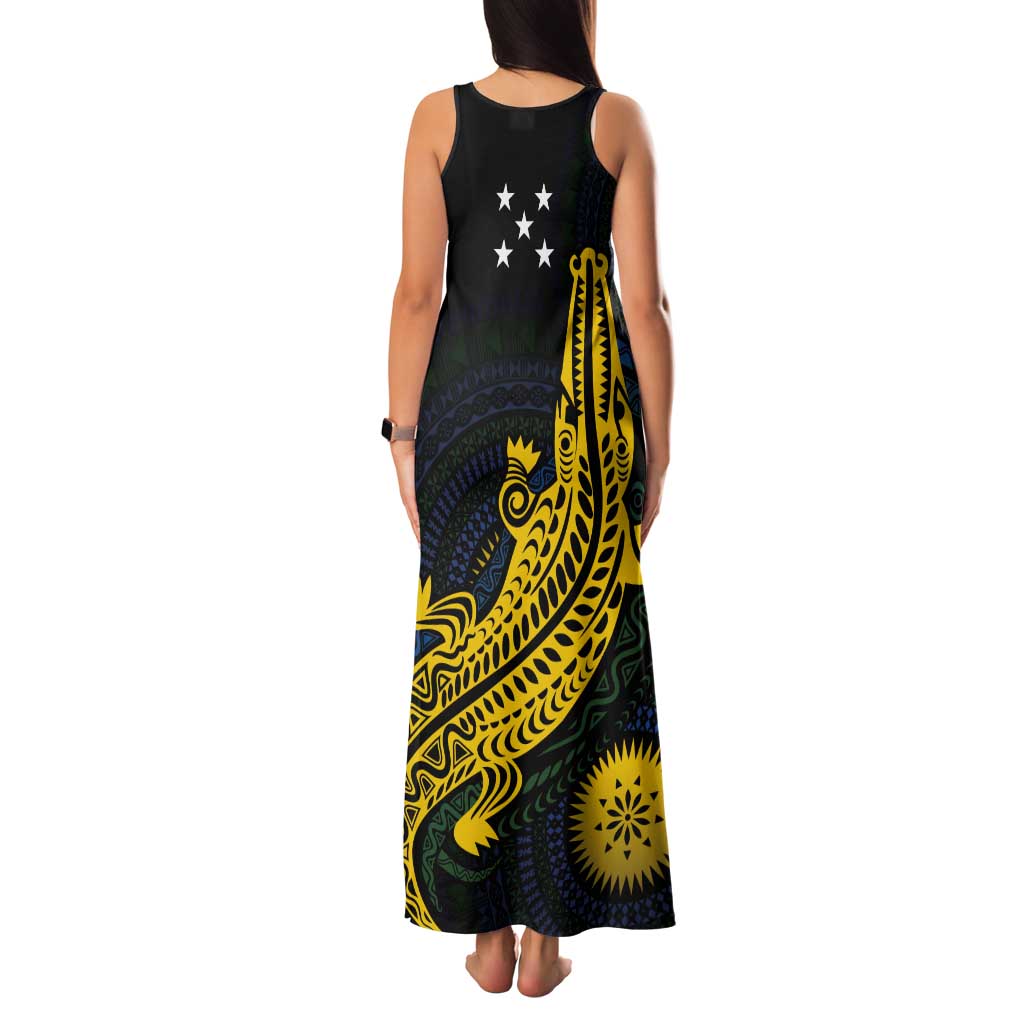 Personalized Solomon Islands Independence Anniversary Tank Maxi Dress Crocodile Mix Tapa
