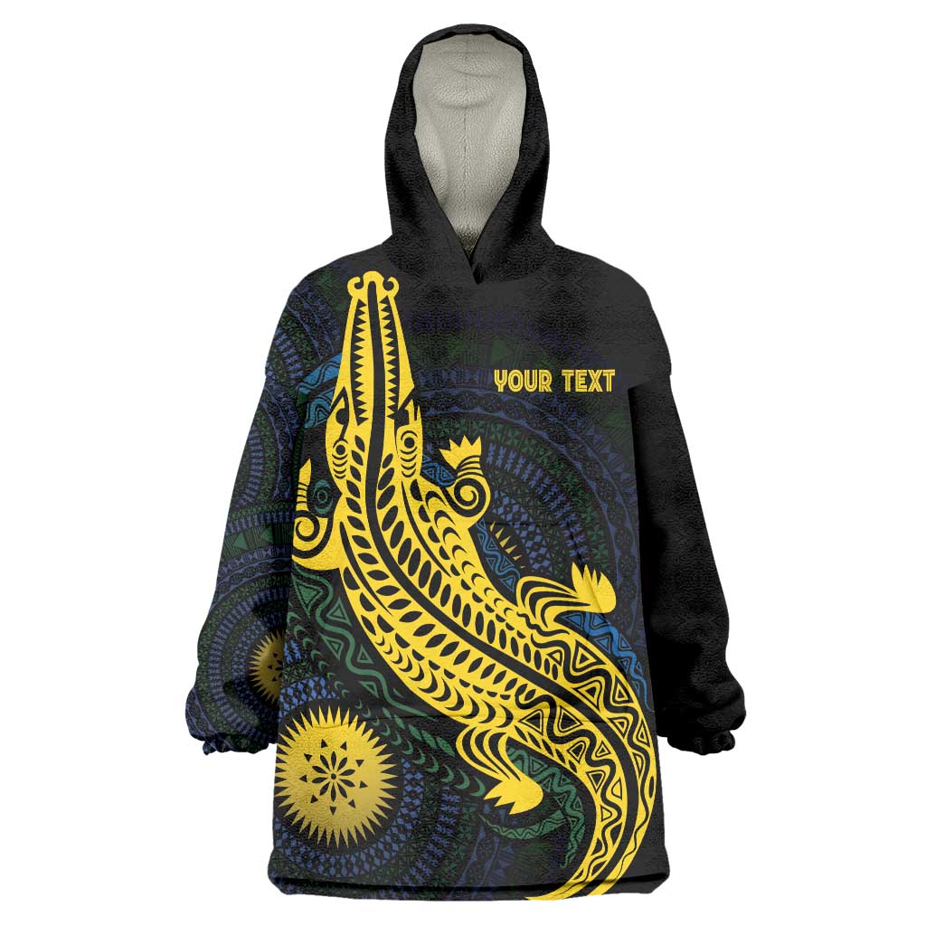 Personalized Solomon Islands Independence Anniversary Wearable Blanket Hoodie Crocodile Mix Tapa