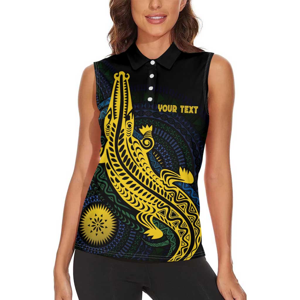 Personalized Solomon Islands Independence Anniversary Women Sleeveless Polo Shirt Crocodile Mix Tapa