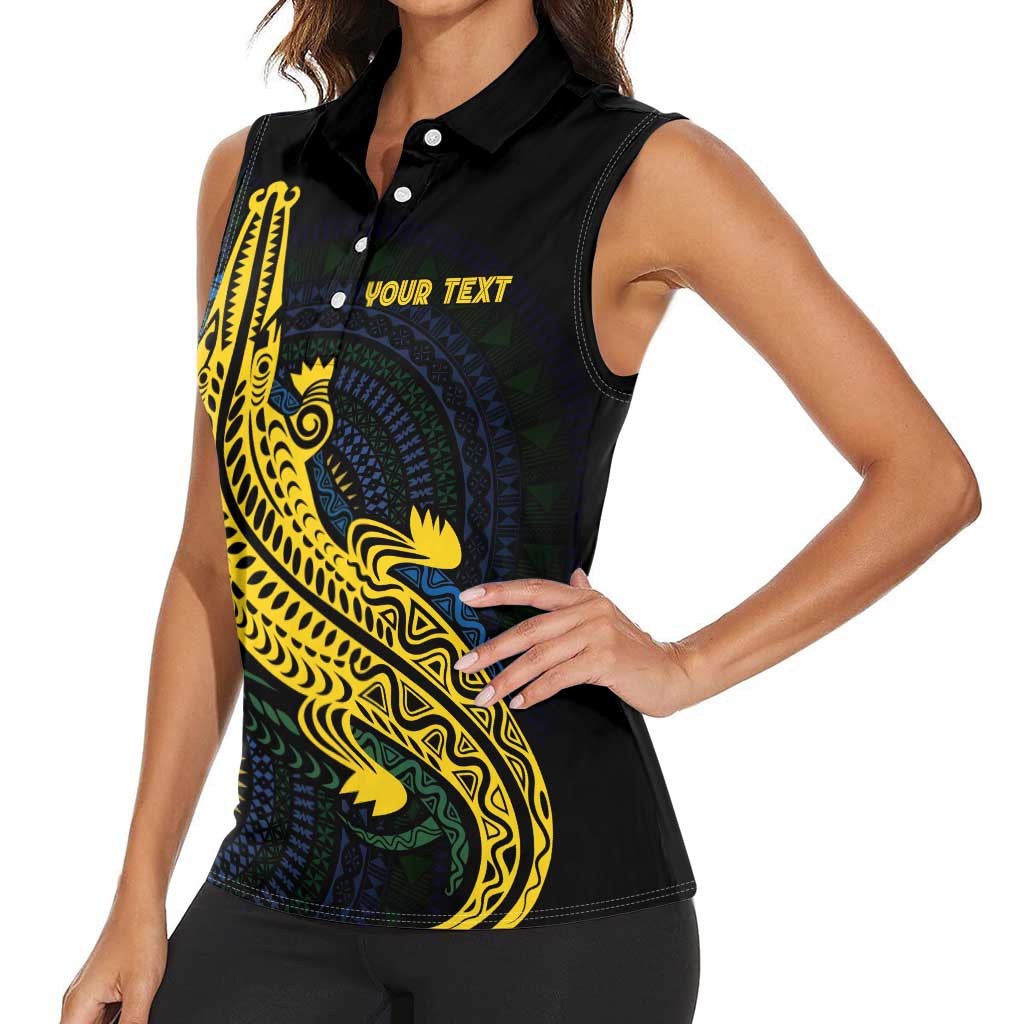 Personalized Solomon Islands Independence Anniversary Women Sleeveless Polo Shirt Crocodile Mix Tapa