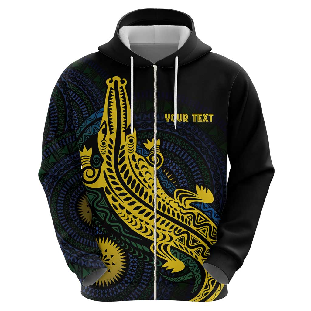 Personalized Solomon Islands Independence Anniversary Zip Hoodie Crocodile Mix Tapa