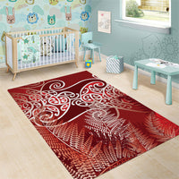 Aotearoa Maori Koru Curves Area Rug Silver Ferns - Crimson Red