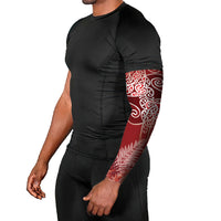 Aotearoa Maori Koru Curves Arm Sleeves Silver Ferns - Crimson Red