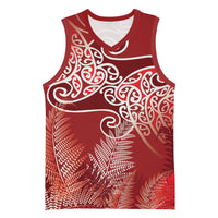 Aotearoa Maori Koru Curves Basketball Jersey Silver Ferns - Crimson Red