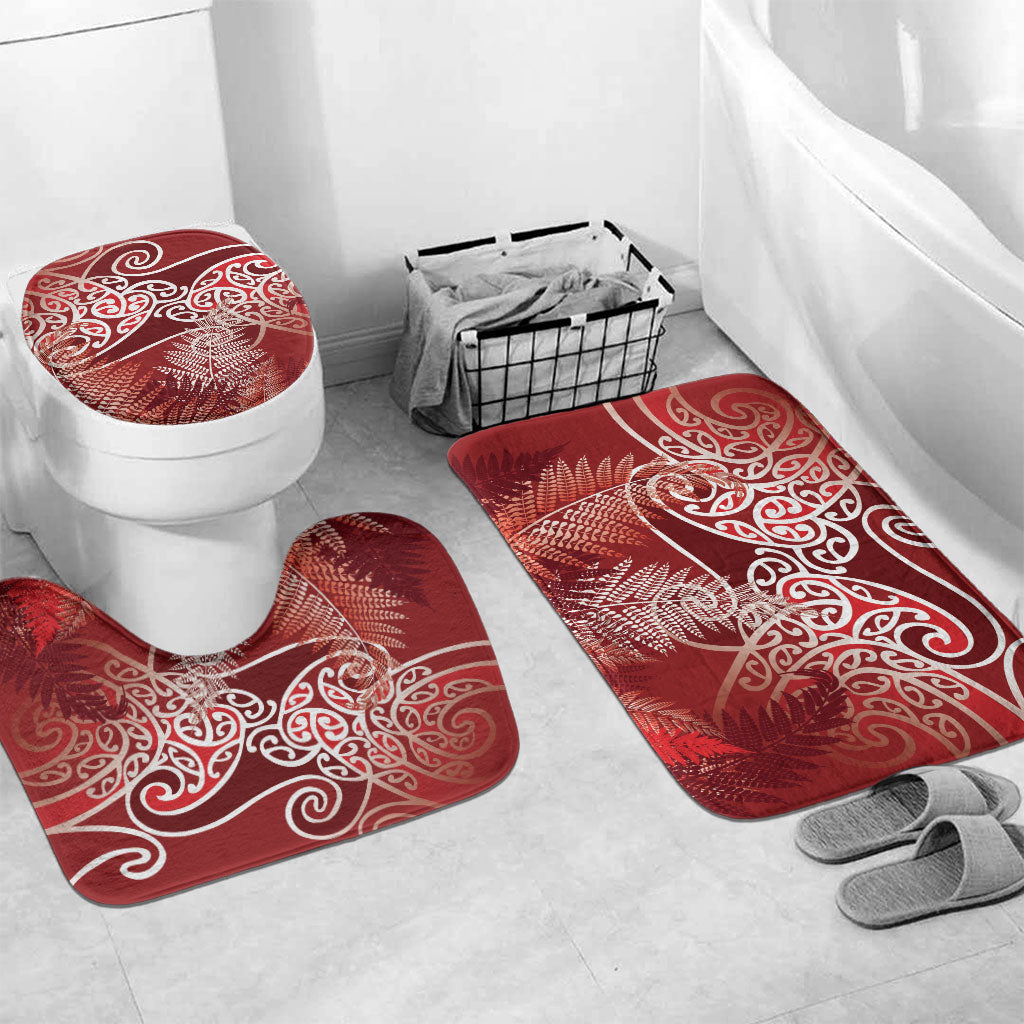 Aotearoa Maori Koru Curves Bathroom Set Silver Ferns - Crimson Red