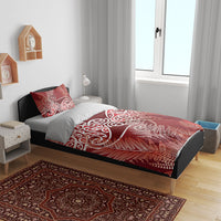 Aotearoa Maori Koru Curves Bedding Set Silver Ferns - Crimson Red