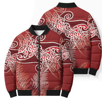 Aotearoa Maori Koru Curves Bomber Puffer Jacket Silver Ferns - Crimson Red