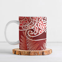 Aotearoa Maori Koru Curves Ceramic Mug Silver Ferns - Crimson Red