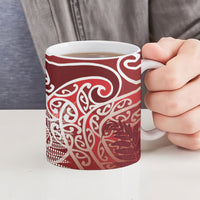 Aotearoa Maori Koru Curves Ceramic Mug Silver Ferns - Crimson Red