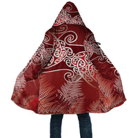 Aotearoa Maori Koru Curves Cloak Silver Ferns - Crimson Red