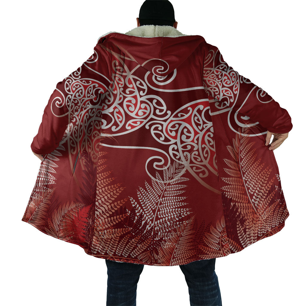Aotearoa Maori Koru Curves Cloak Silver Ferns - Crimson Red