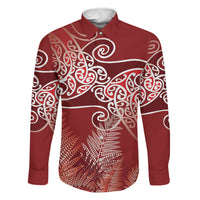 Aotearoa Maori Koru Curves Family Matching Mermaid Dress and Hawaiian Shirt Silver Ferns - Crimson Red