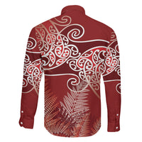 Aotearoa Maori Koru Curves Family Matching Summer Maxi Dress and Hawaiian Shirt Silver Ferns - Crimson Red