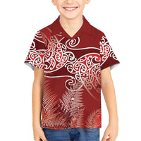 Aotearoa Maori Koru Curves Kid Hawaiian Shirt Silver Ferns - Crimson Red