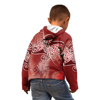Aotearoa Maori Koru Curves Kid Hoodie Silver Ferns - Crimson Red LT7 - Polynesian Pride