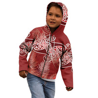 Aotearoa Maori Koru Curves Kid Hoodie Silver Ferns - Crimson Red LT7 - Polynesian Pride