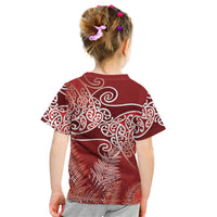 Aotearoa Maori Koru Curves Kid T Shirt Silver Ferns - Crimson Red LT7 - Polynesian Pride