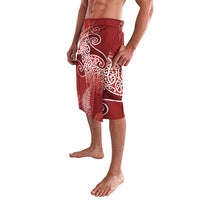 Aotearoa Maori Koru Curves Lavalava Silver Ferns - Crimson Red
