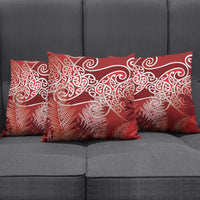 Aotearoa Maori Koru Curves Pillow Cover Silver Ferns - Crimson Red