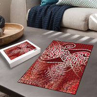 Aotearoa Maori Koru Curves Puzzle Silver Ferns - Crimson Red