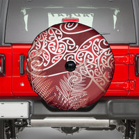 Aotearoa Maori Koru Curves Spare Tire Cover Silver Ferns - Crimson Red
