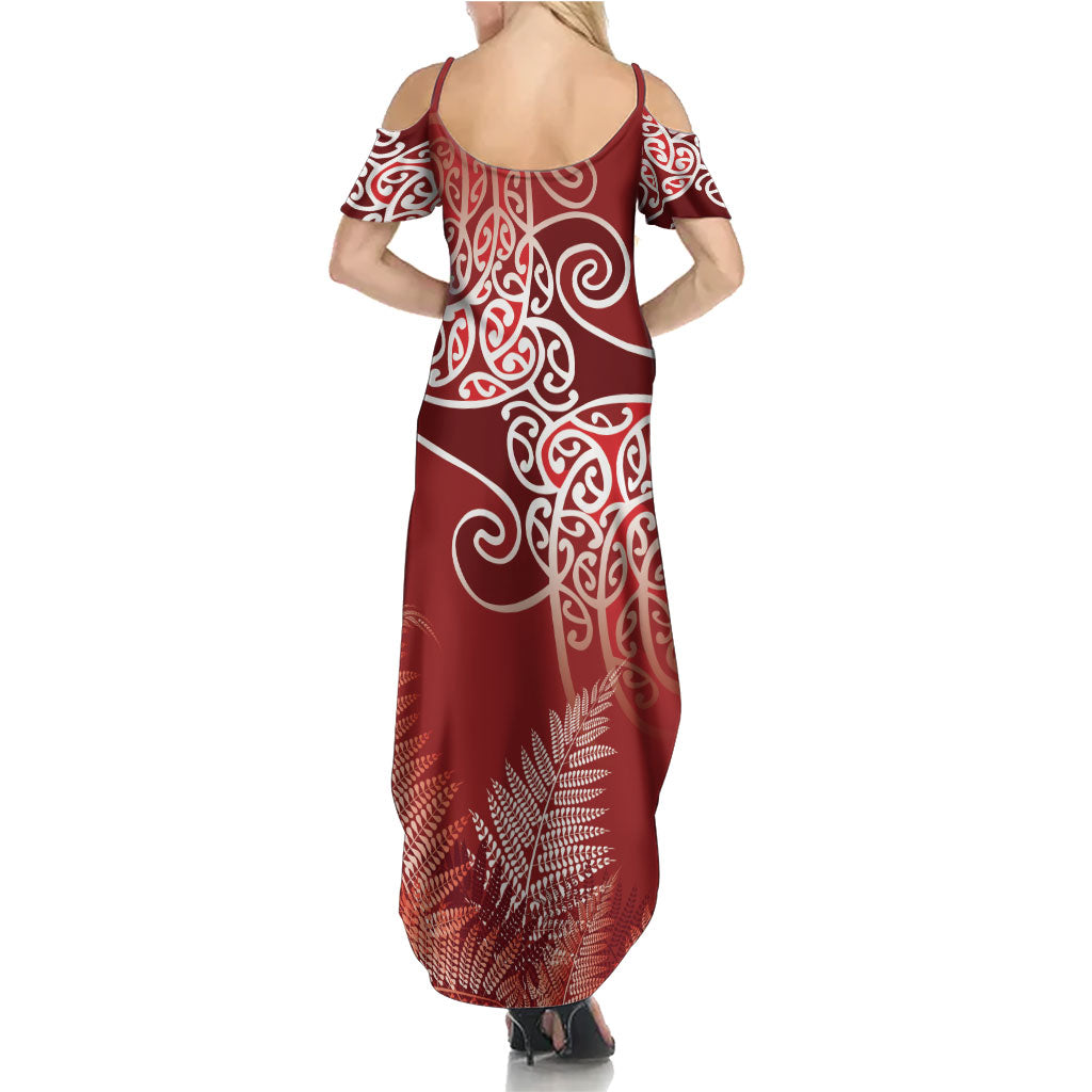 Aotearoa Maori Koru Curves Summer Maxi Dress Silver Ferns - Crimson Red LT7 - Polynesian Pride