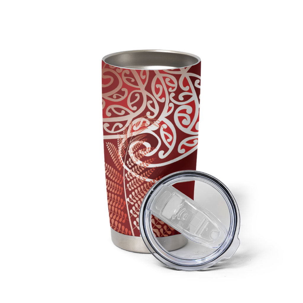 Aotearoa Maori Koru Curves Tumbler Cup Silver Ferns - Crimson Red