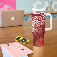 Aotearoa Maori Koru Curves Tumbler With Handle Silver Ferns - Crimson Red
