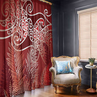 Aotearoa Maori Koru Curves Window Curtain Silver Ferns - Crimson Red