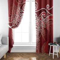 Aotearoa Maori Koru Curves Window Curtain Silver Ferns - Crimson Red