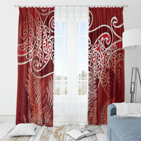 Aotearoa Maori Koru Curves Window Curtain Silver Ferns - Crimson Red