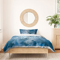 Aotearoa Maori Koru Curves Bedding Set Silver Ferns - Navy Blue