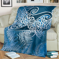 Aotearoa Maori Koru Curves Blanket Silver Ferns - Navy Blue