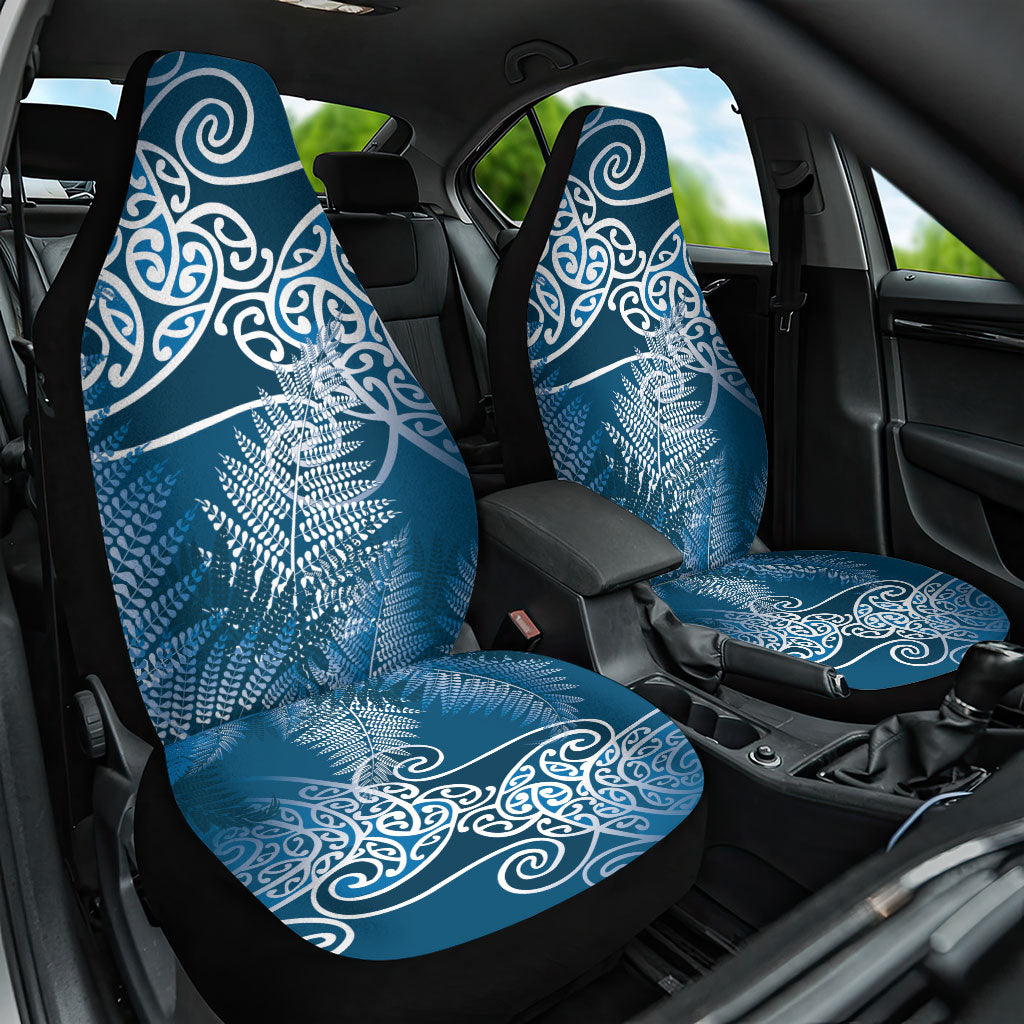 Aotearoa Maori Koru Curves Car Seat Cover Silver Ferns - Navy Blue LT7 One Size Navy Blue - Polynesian Pride