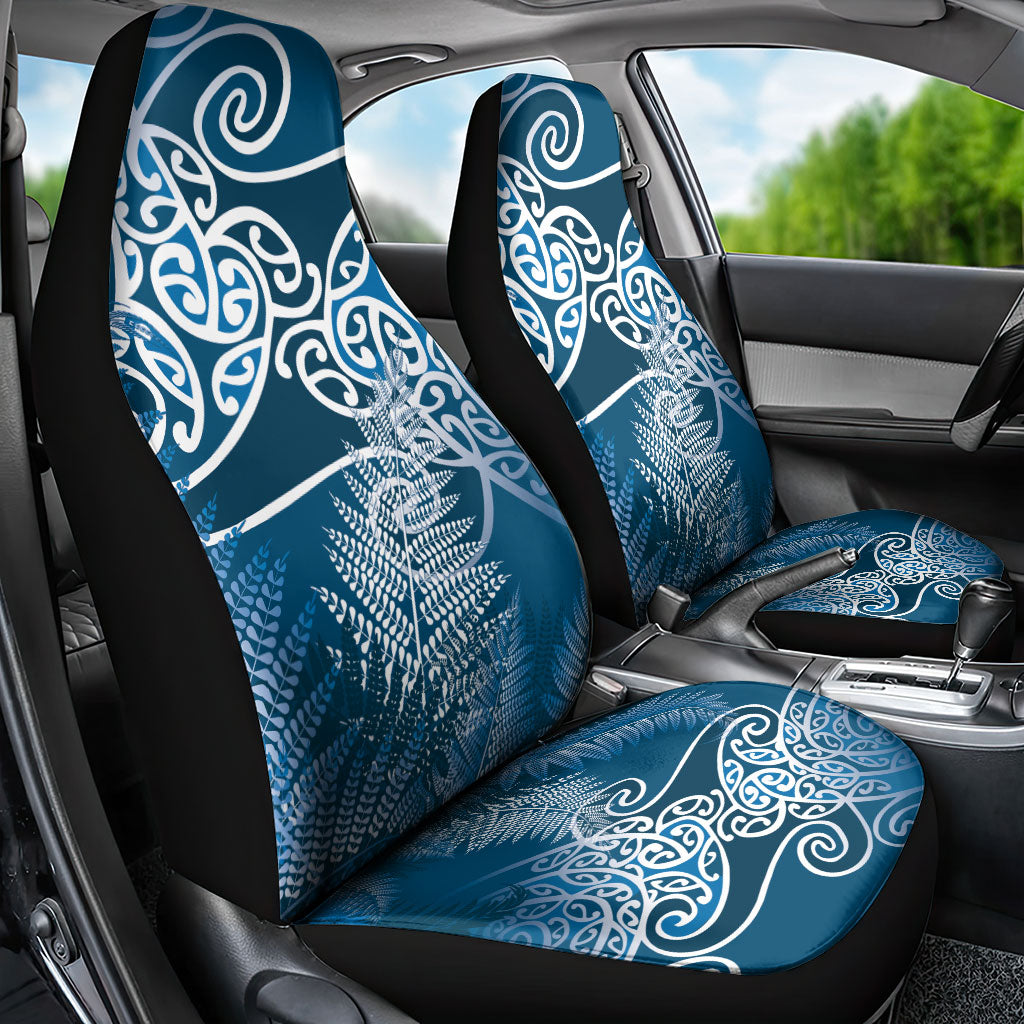 Aotearoa Maori Koru Curves Car Seat Cover Silver Ferns - Navy Blue LT7 - Polynesian Pride