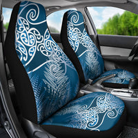 Aotearoa Maori Koru Curves Car Seat Cover Silver Ferns - Navy Blue LT7 - Polynesian Pride