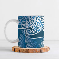 Aotearoa Maori Koru Curves Ceramic Mug Silver Ferns - Navy Blue