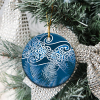 Aotearoa Maori Koru Curves Ceramic Ornament Silver Ferns - Navy Blue LT7 - Polynesian Pride