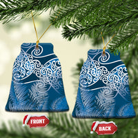 Aotearoa Maori Koru Curves Ceramic Ornament Silver Ferns - Navy Blue LT7 Bell Flake Navy Blue - Polynesian Pride