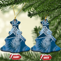 Aotearoa Maori Koru Curves Ceramic Ornament Silver Ferns - Navy Blue LT7 Christmas Tree Navy Blue - Polynesian Pride